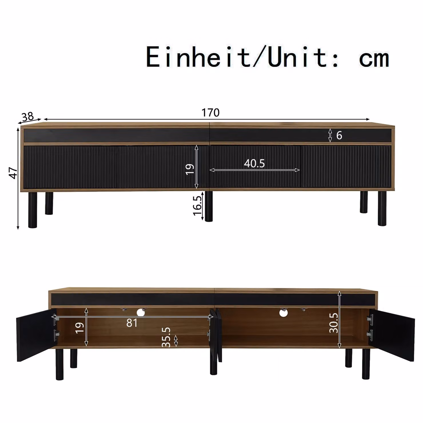 Matteo Modern 4-Door TV Cabinet in Black and Natural Wood Effect MDF – 4