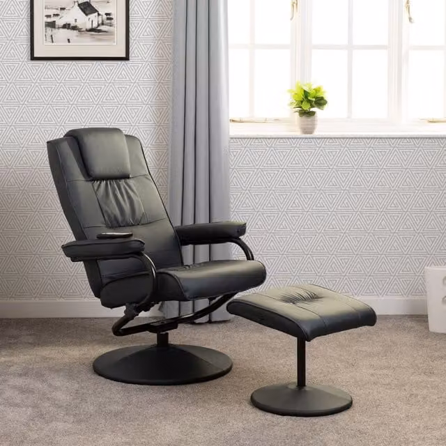 Seconique Ascot Relax Recliner Chair and Footstool in Blue Faux Leather