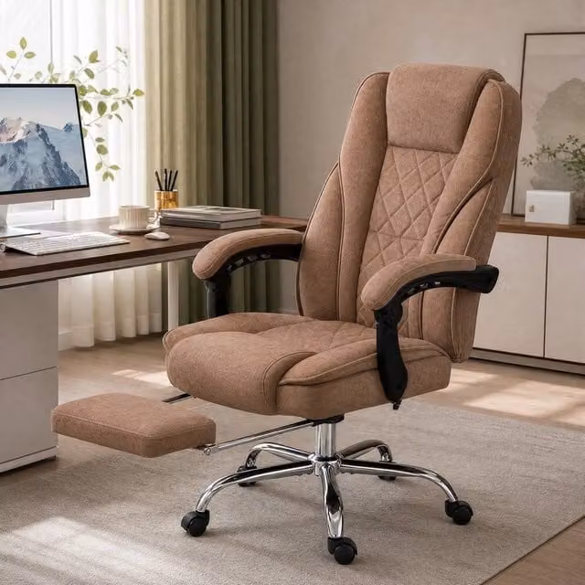 STILVORA Brown Fabric Executive Office Chair with Heated Massage, Recline, Footrest and Headrest – 1