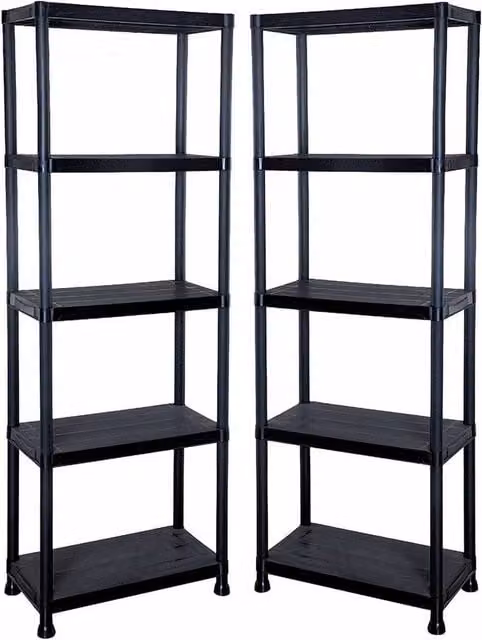 KORVIXA 2 x 5 Tier Black Plastic Freestanding Shelving Racking Units – 1