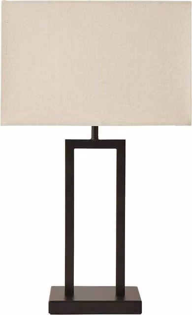 ValueLights Gloria Double Stem Table Lamp with Rectangular Fabric Shade and LED Bulb, Black