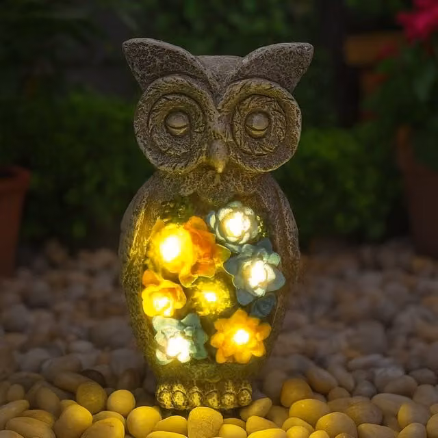 ILFD Group Ltd Solar Owl Garden Ornament in Grey, 6 Pack