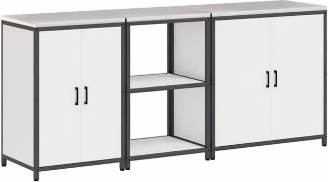 Berkfield Home 3-Piece Industrial Kitchen Storage Set in White Lacquered Cold-Rolled Steel with Hinged Doors and Internal Shelves