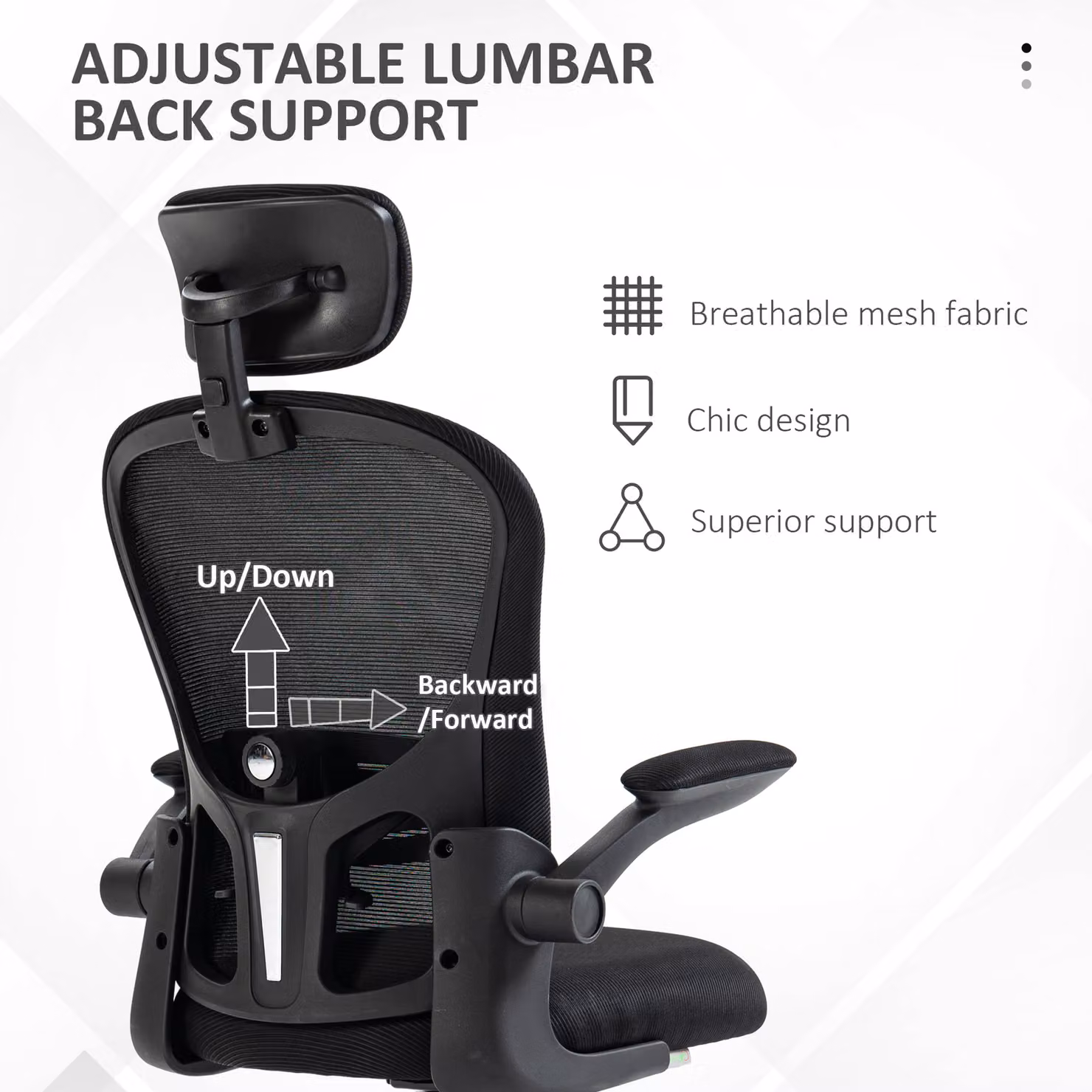 Vinsetto Multi-Adjustable Modern Task Office Chair in Black Fabric with Headrest and Armrests, W/D/H: 120 x 47 x 9.5 cm – 5