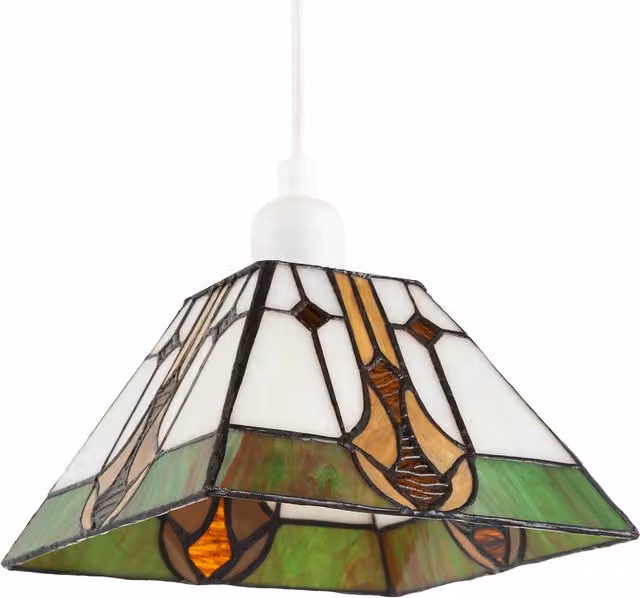 Happy Homewares Art Deco Tiffany Glass Pendant Light Shade in Green and Amber – 1