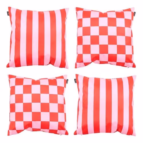 icon Checkerboard Waterproof Indoor and Outdoor Cushions, 4 Pack, Pink and Green, W/D/H: 43 x 43 x 43 cm