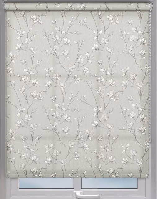 Terrys Mori Made to Measure Floral Roller Blind in Blue and Grey Semi-Transparent Textile