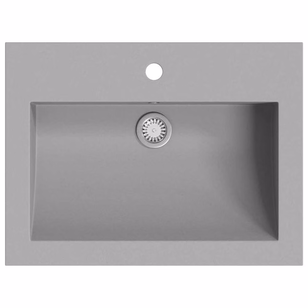 Berkfield Home Granite Composite Rectangular Countertop Basin in Grey, W: 60 cm, D: 45 cm, H: 12 cm – 3