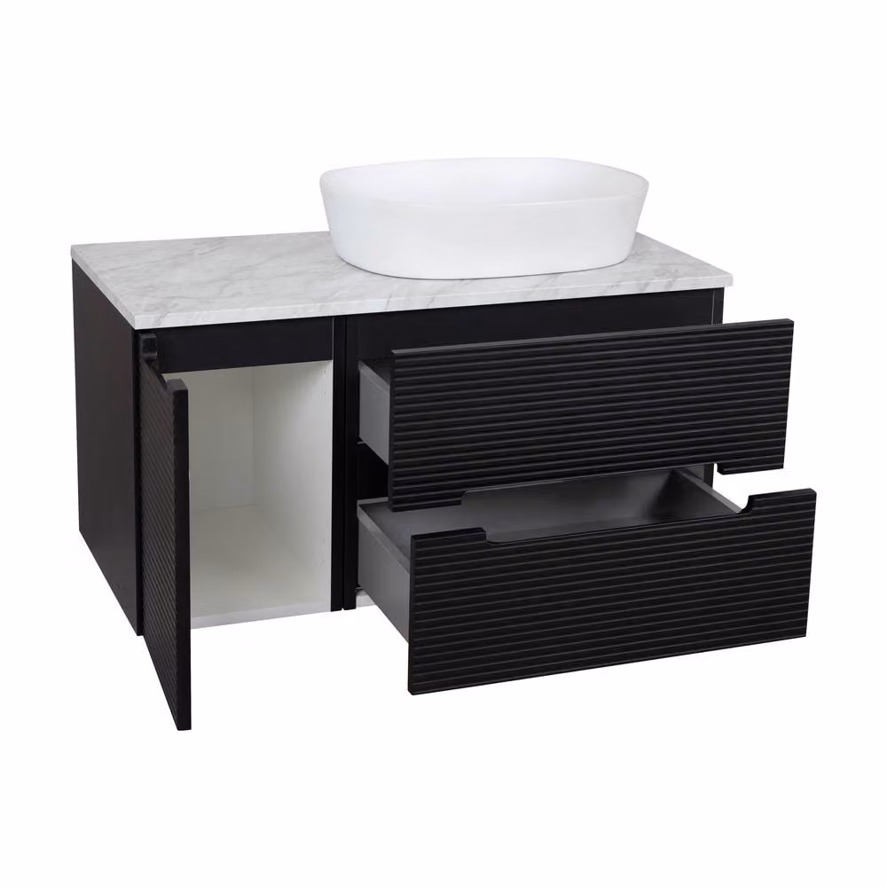 Bathroom Kingdom Monza Black and Grey Fluted Wall Hung Vanity Basin, Width: 90 cm – 2