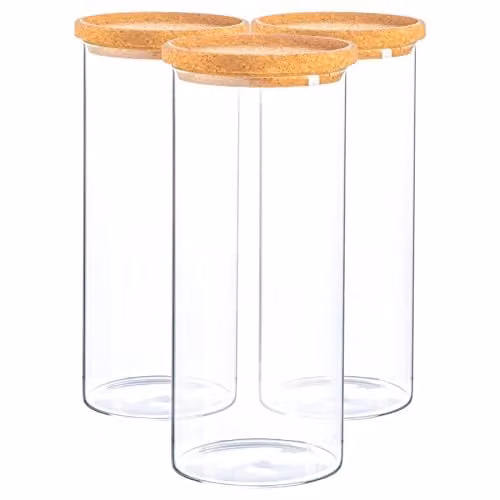Argon Tableware Scandi Glass Storage Jars with Wood Screw Lids, Transparent, 1.5 l, Pack of 3