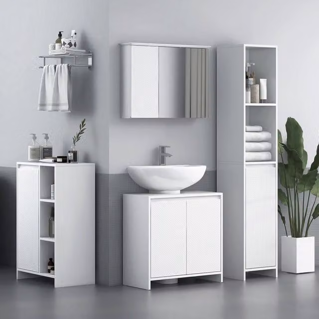 HOMCOM Freestanding White Under Sink Bathroom Cabinet with 2 Hinged Doors and Internal Shelves, W: 60 cm – 1