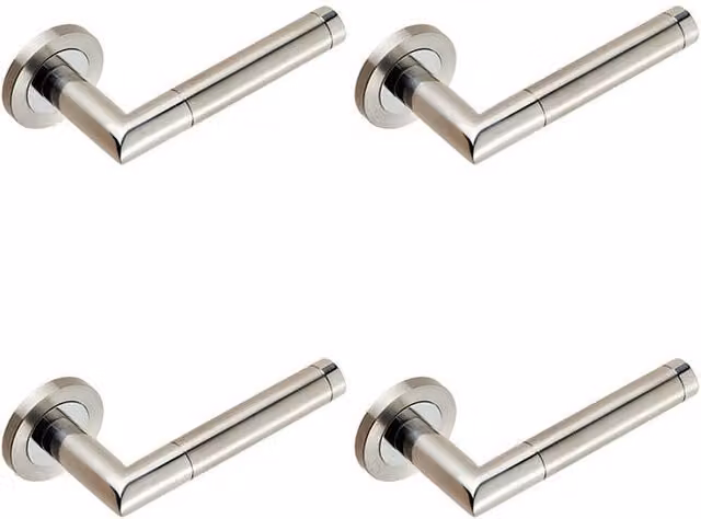Loops 4 Pair Mitred Round Bar Lever Ringed Design Concealed Fixings in Polished Silver Stainless Steel