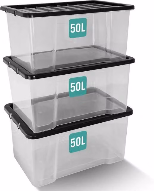 NESTLUNE 50L Transparent Plastic Storage Boxes with Lids