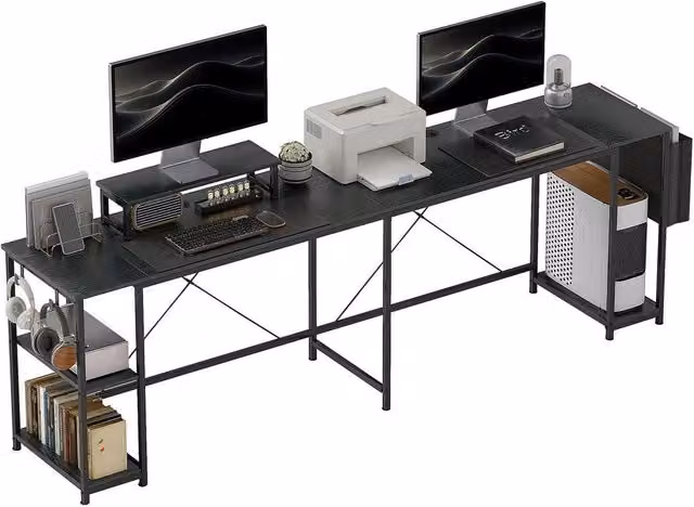 NESTLUNE Reversible L Shaped Black Gaming Desk for Home Office