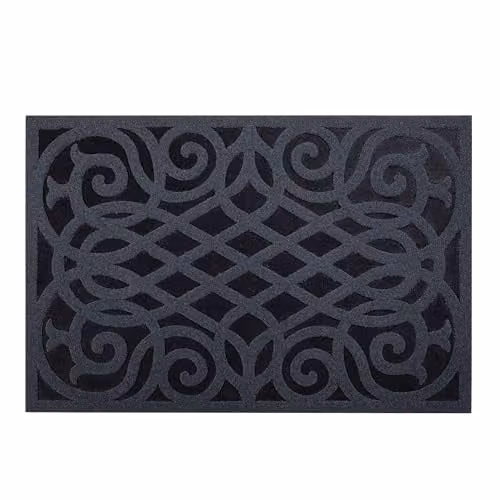 Nicoman Victorian Style Rubber Door Mat, Grey, W: 75 cm, D: 44 cm