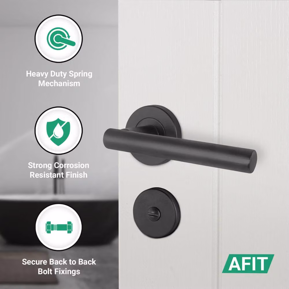 AFIT Black T-Bar Bathroom Door Handles with WC Lock and Hinges, 2 Pack – 3