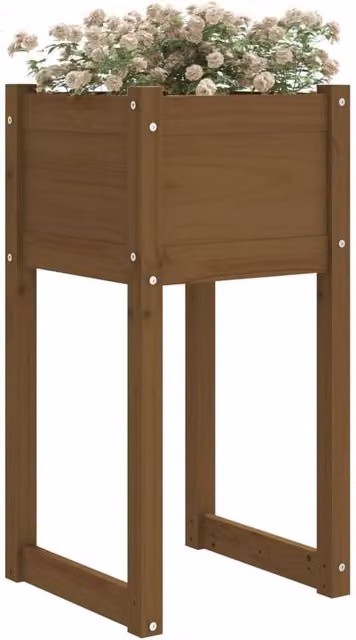 Berkfield Home Honey Brown Solid Wood Pine Planter Tub W/D/H: 40 x 40 x 81 cm