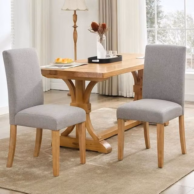 VOGREX Set of 2 Modern Fabric Upholstered Dining Chairs with Curved Backrest in Grey