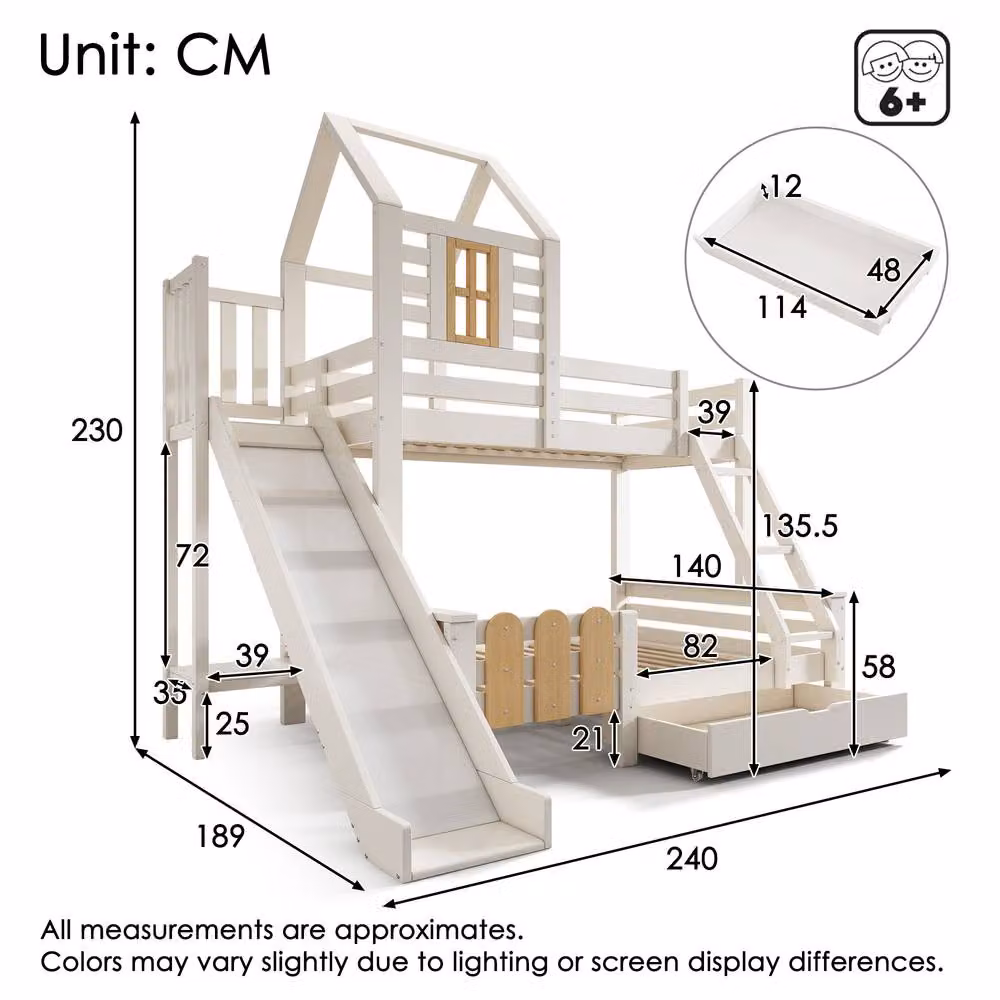 STILVORA White House Frame Bunk Bed with Drawers, W/D/H: 90 x 190 x 135 cm – 2