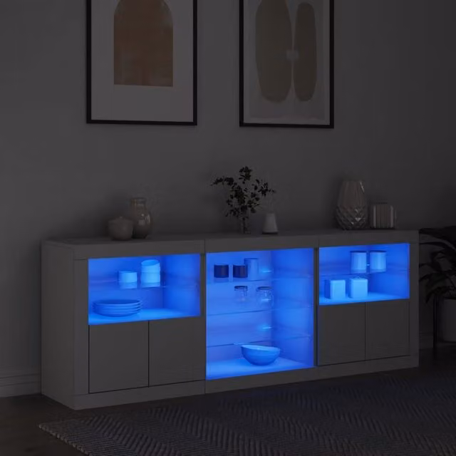 Berkfield Home Modern White Sideboard with Integrated LED Lighting W/D/H: 181.5 x 37 x 67 cm