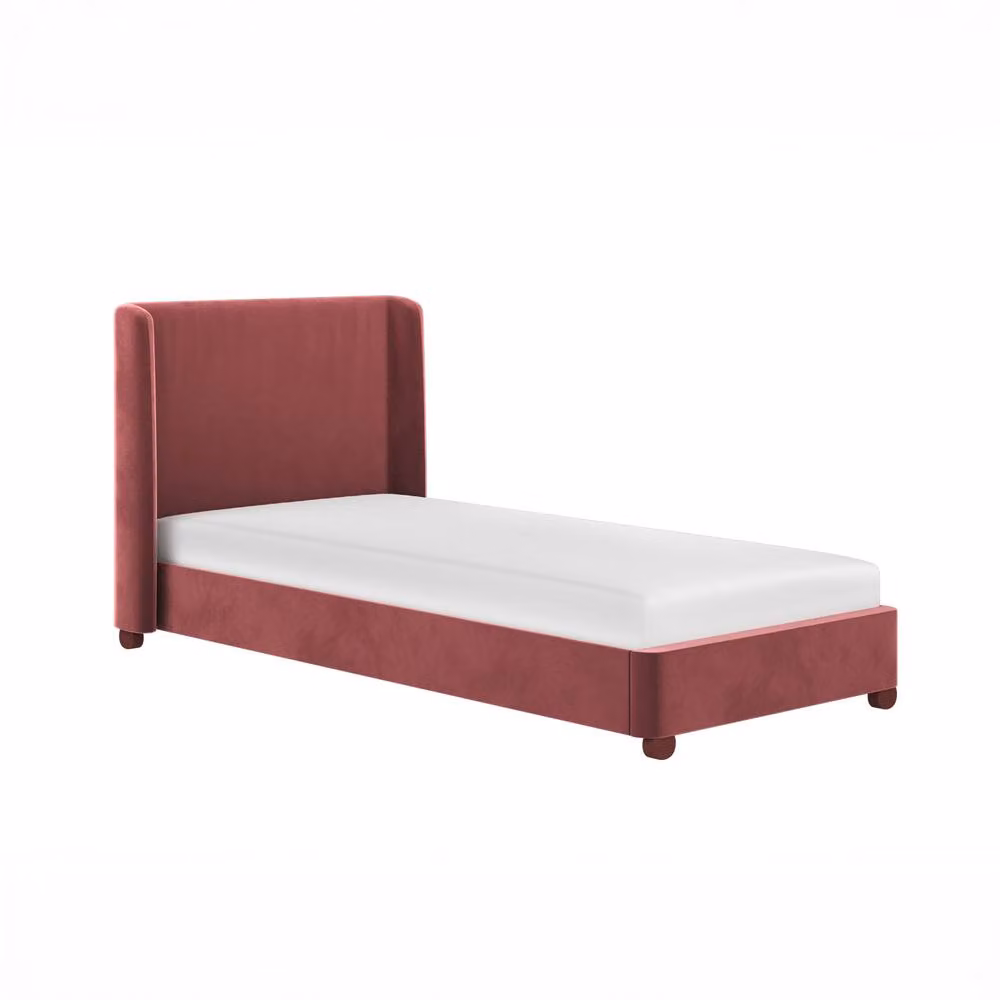 Flair Alma Single Winged Headboard Bed in Pink Velvet and Bouclé, W/D/H: 90 x 200 cm – 7