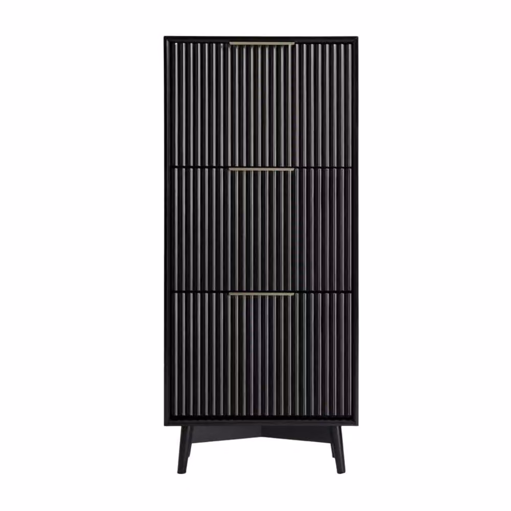 Home Garden Direct Monza Mid-Century Shoe Storage Cabinet with Fluted Doors in Black – 4