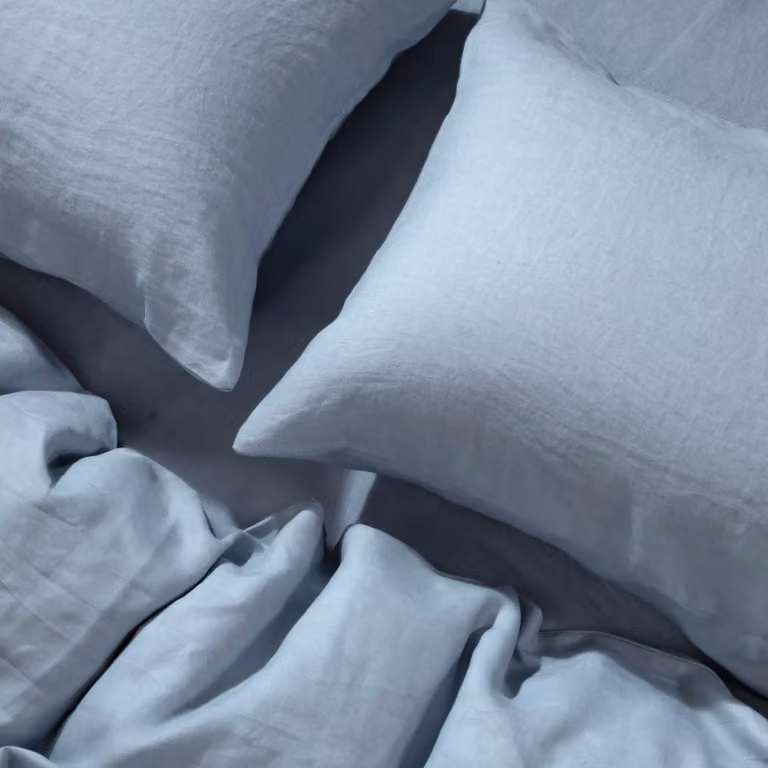 Cuddledown Blue Plain Linen Pillowcase for Adults