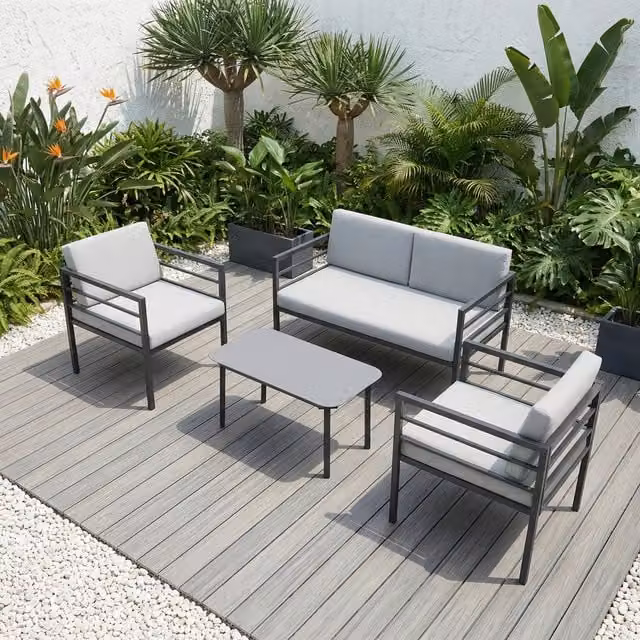 More4homes Rhodes 4 Seater Garden Sofa Set with Glass Table, Grey