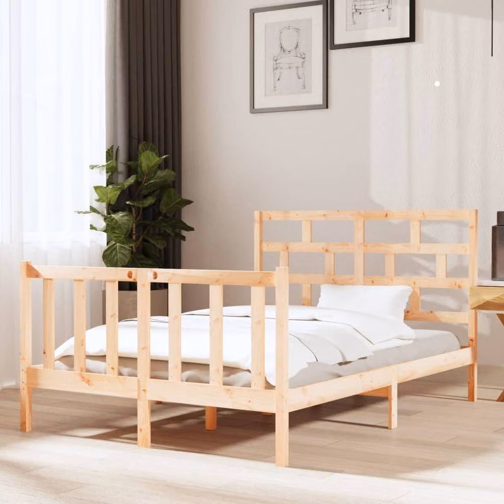 Berkfield Home Double Bed Frame in Solid Rustic Pine, Light Brown, W: 135 cm, L: 190 cm – 2