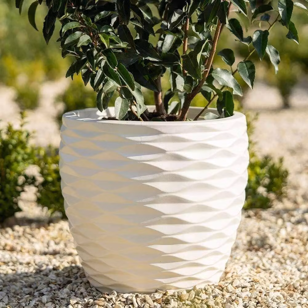 Primrose Bilbao Round Plastic Flower Pot and Planter in White, Diameter: 34 cm – 3