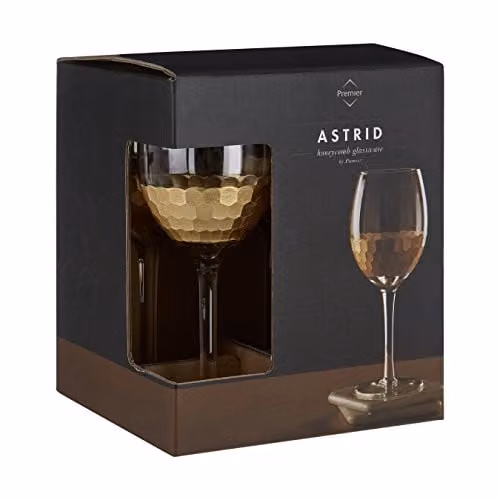 Orsina Set of 4 Geometric Ribbed Wine Glasses with Gold Metallic Strip, Transparent and Gold – 4
