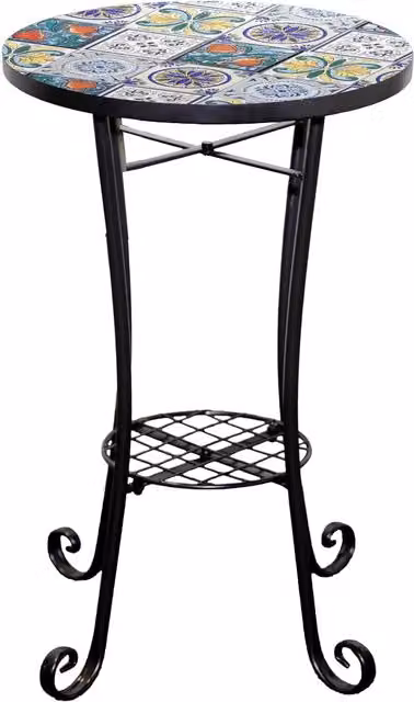 Shatchi Mosaic Plant Stand Side Table with Multicolour Metal Frame