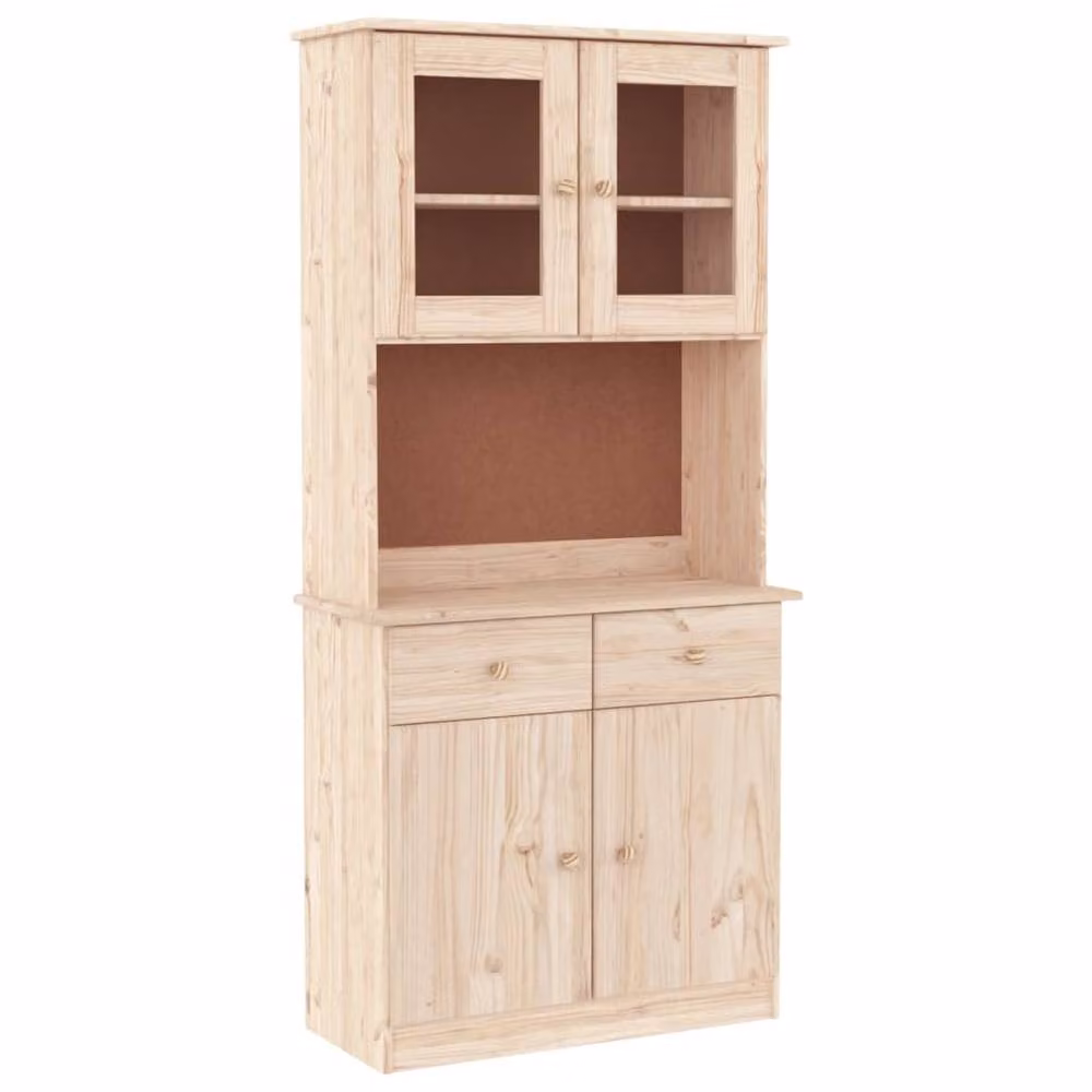Berkfield Home ALTA Highboard in Light Tan Solid Pine with Glass Doors, W/D/H: 77 x 35 x 165 cm – 2