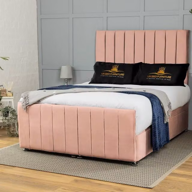 UK Bed Furniture Belvoir End Lift Divan Ottoman Bed with 54 Inch Headboard in Pink Velvet, Size: King, W/D/H: 180 x 200 cm