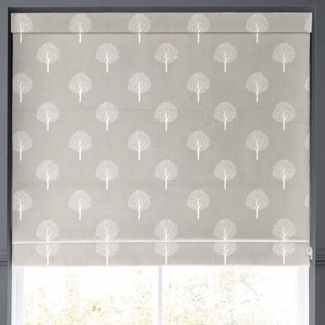 Emily Bond Yew Tree Made to Measure Blackout Roman Blind in Pebble Grey Floral Pattern