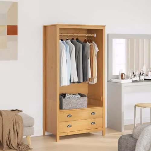 vidaXL HILL Wardrobe in Honey Brown, Solid Pine Wood with Integrated Drawers, W: 84 cm, D: 50 cm, H: 170 cm – 2