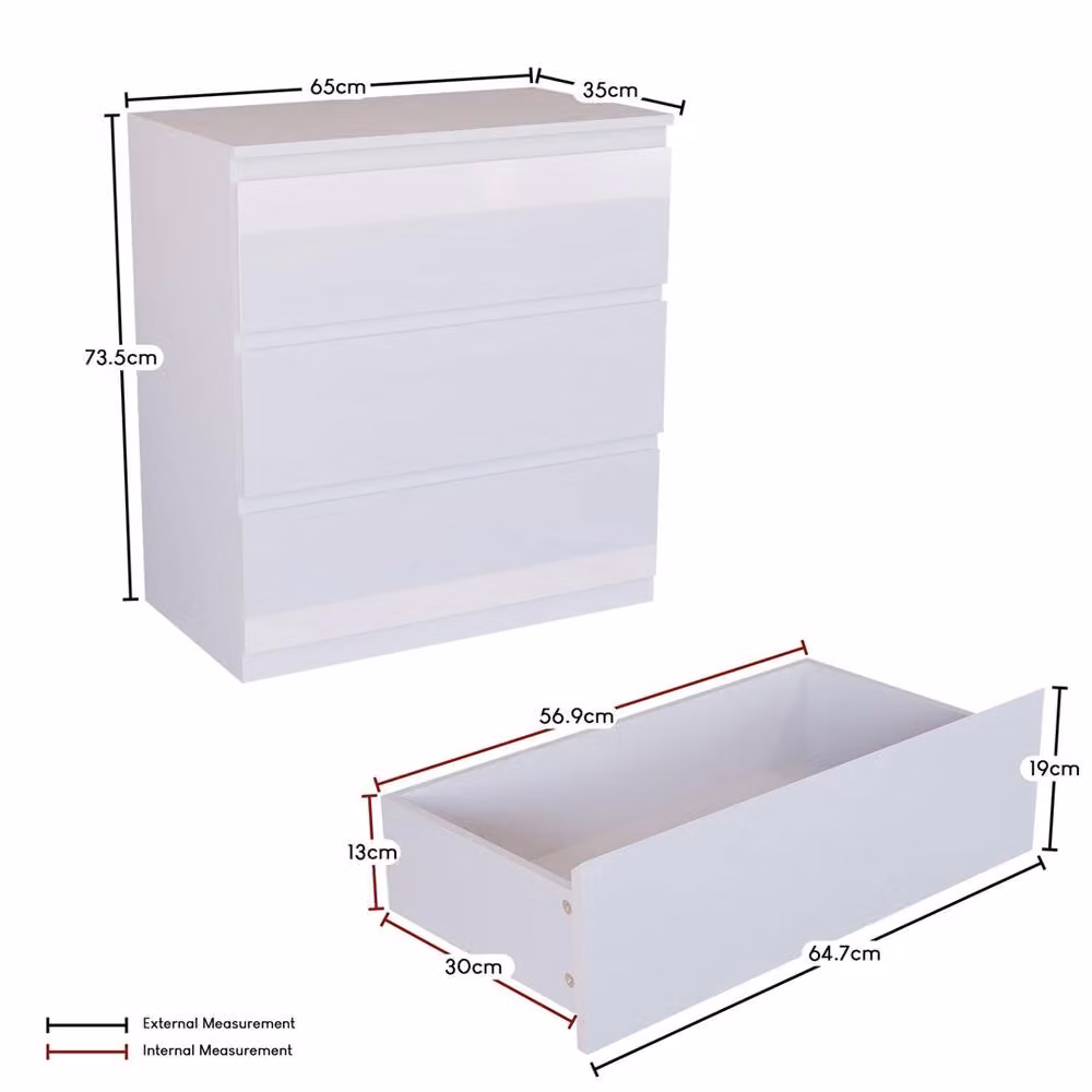 FORGEVIO White Solid Wood 3 Drawer Bedside Chest of Drawers – 2