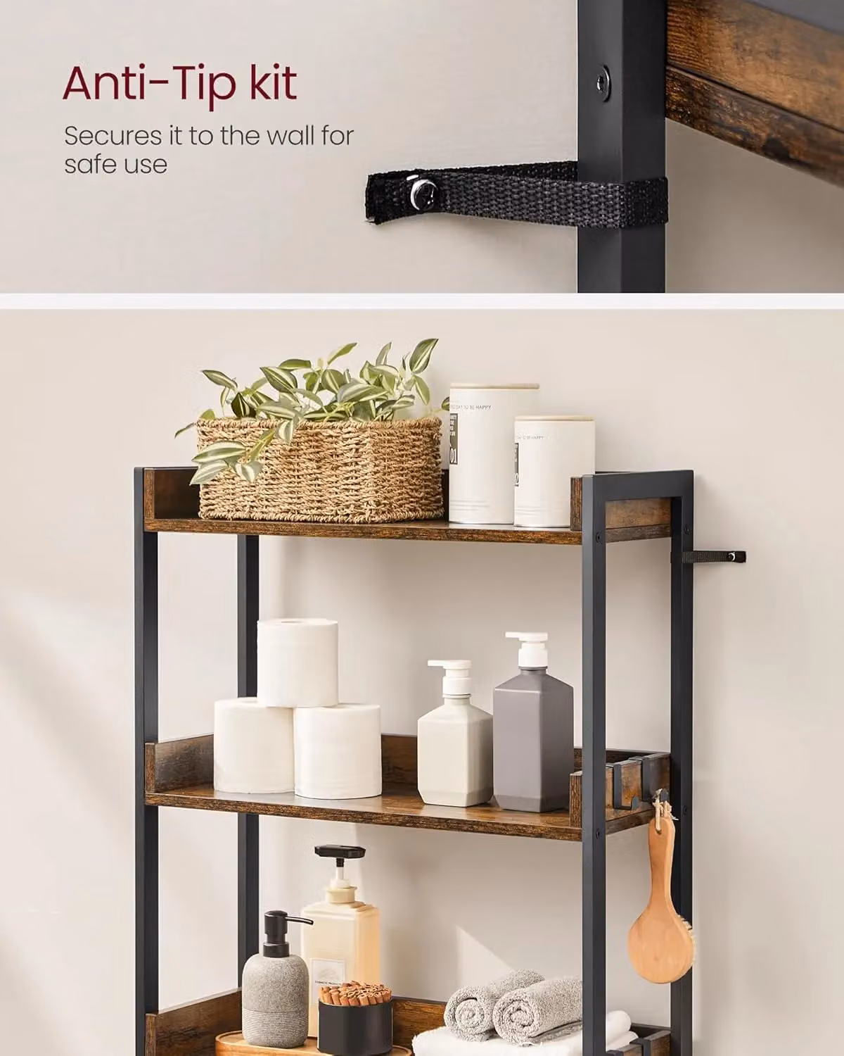 VASAGLE 3 Tier Over Toilet Storage Rack in Brown for Bathroom or Laundry – 7