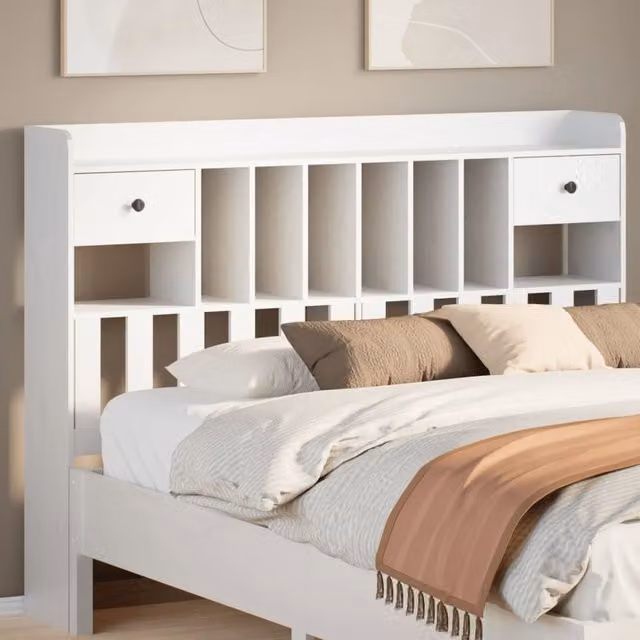 Berkfield Home White Solid Wood Pine Headboard with Storage, Width: 140 cm