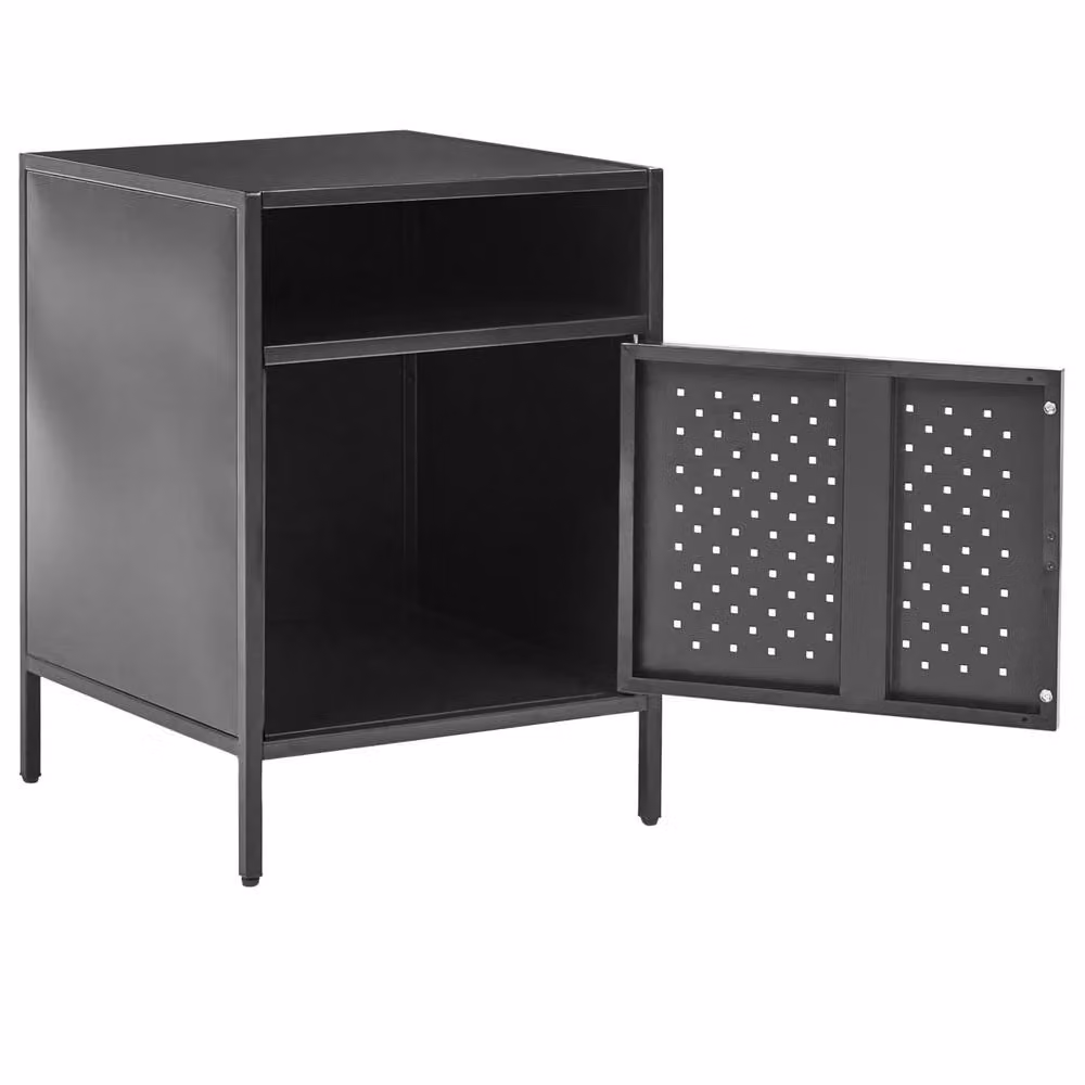 Wyld and Coco Black Matt Steel Office Cabinet with 2 Internal Shelves and Hinged Doors – 4