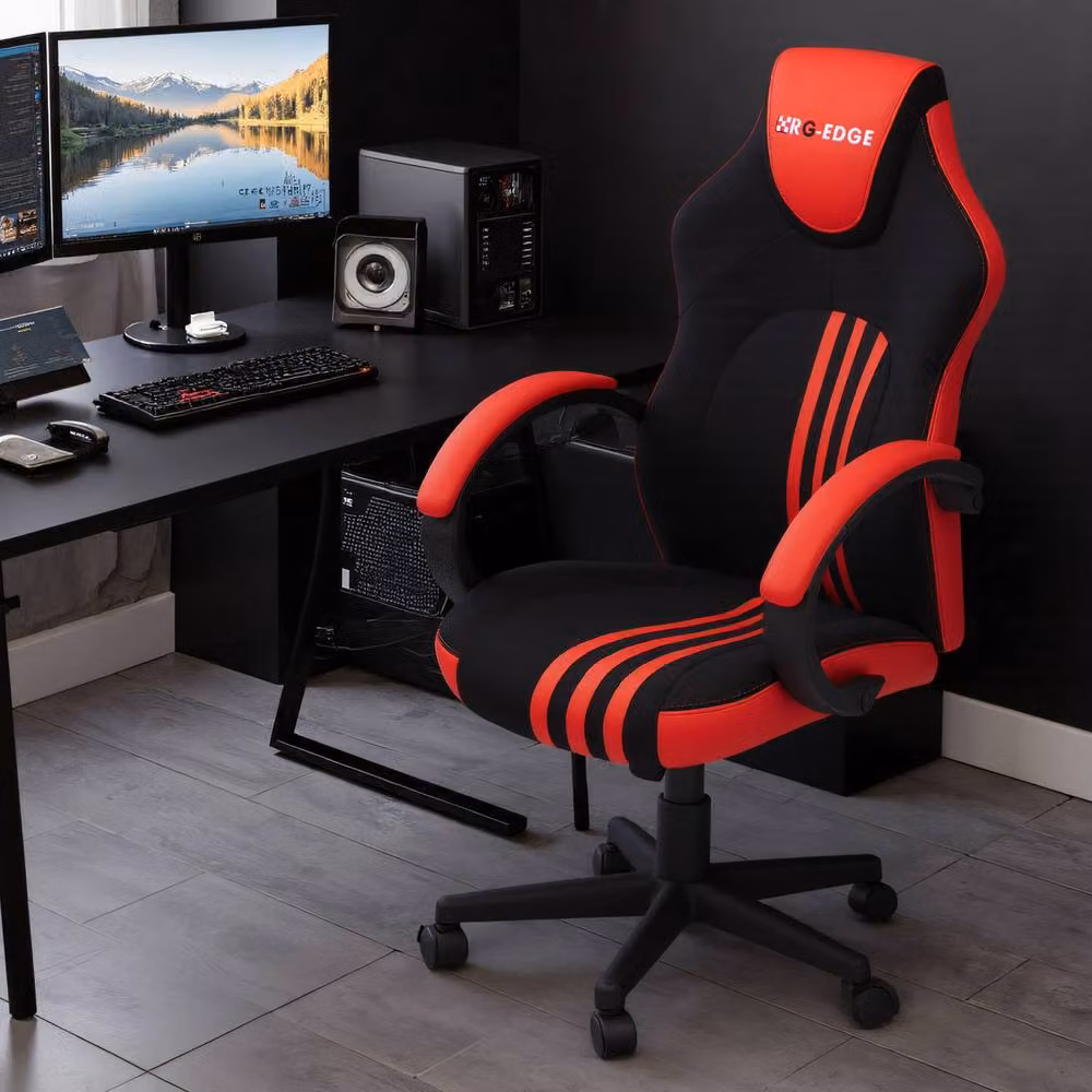 RayGar RG-EDGE Gaming Office Chair in Red and Black with High Back, Padded Armrests and 360 Degree Swivel – 6