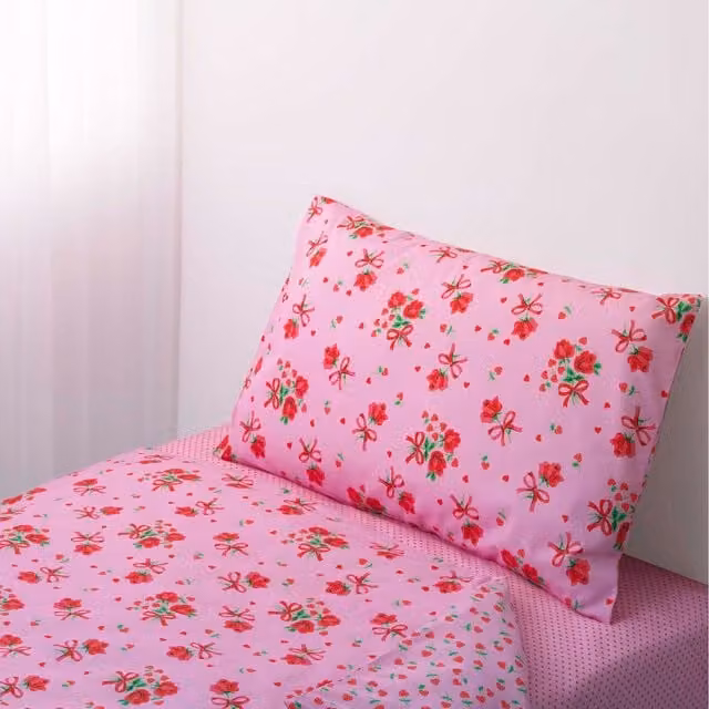 Rachel Riley Strawberry Rose Cotton Duvet Set and Pillowcase in Pink