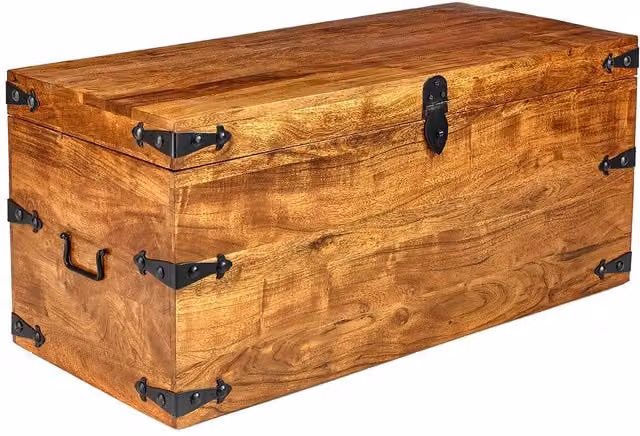 Elm Home And Garden Rustic Oak Wood Storage Trunk Blanket Box Coffee Table in Brown