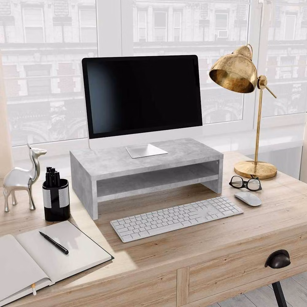 Berkfield Home Monitor Stand in Concrete Grey, W/D/H: 42 x 24 x 13 cm – 2