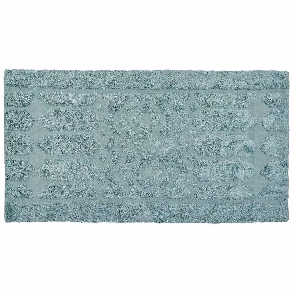 Wyld and Coco Green Mint Geometric Cotton Shaggy Rectangular Rug W: 80 cm, L: 150 cm – 3