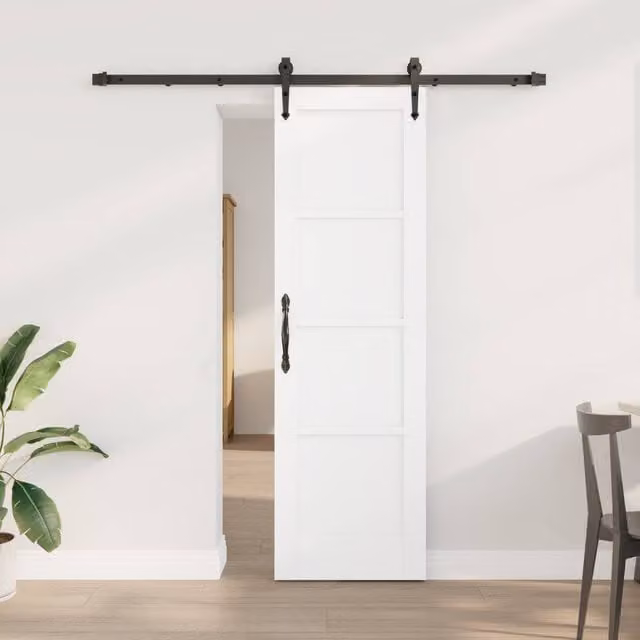 Berkfield Home Modern White Lacquered Solid Pine Sliding Door with Hardware Set W: 61 cm, H: 198.5 cm