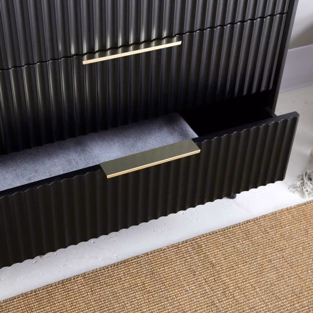Home Garden Direct Monza 3 Drawer Chest with Fluted Front in Black and Gold – 3