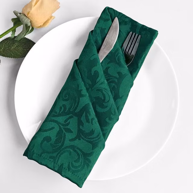 Trimming Shop Green Damask Swirl Pattern Polyester Table Napkins
