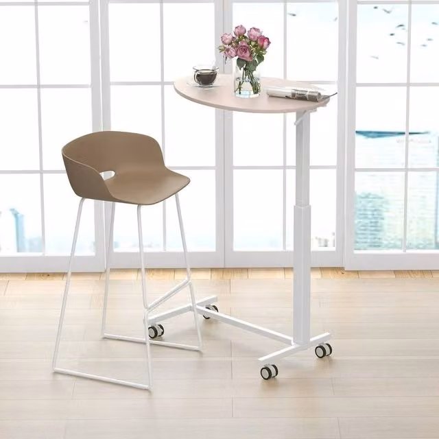 FORGEVIO Mobile Standing Desk with Pneumatic Lift and Castors, White – 1