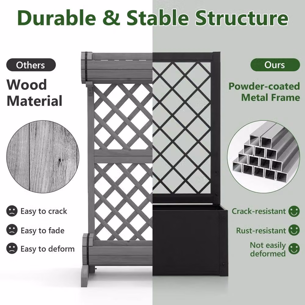 Costway Elevated Lattice Metal Planter Box with Trellis, Black, Height: 112 cm – 6